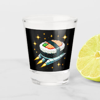 Sushi Ruimteschip Pixel Art Vliegende Sushi Roll O Shot Glas