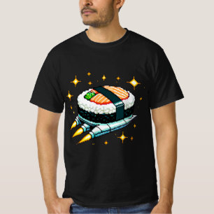 Sushi Ruimteschip Pixel Art Vliegende Sushi Roll O T-shirt