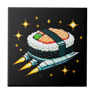 Sushi Ruimteschip Pixel Art Vliegende Sushi Roll O Tegeltje