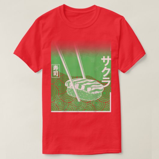 Sushi & Sakura Japanse Cherry Blossom Green Color T-shirt (Design voorkant)