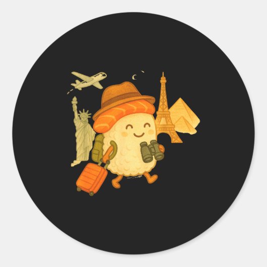 Sushi Salmon Roll Loves To Travel  Ronde Sticker (Voorkant)