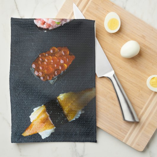 Sushi Sampler on Slate Plate Theedoek (Quarter Fold)