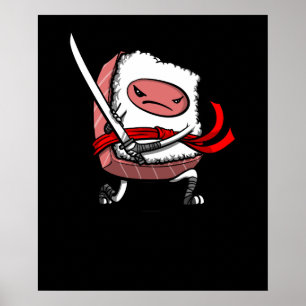 Sushi Samurai Ninja Kawaii Japans voedsel Poster