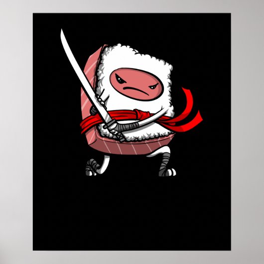 Sushi Samurai Ninja Kawaii Japans voedsel Poster (Voorkant)