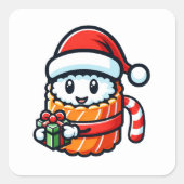 Sushi Santa - Feestelijke Roll met Cadeau Vierkante Sticker (Voorkant)