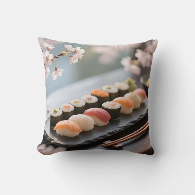 Sushi Schaal Kersenbloesem Kussen (Voorkant)