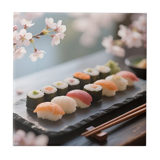 Sushi Schaal Kersenbloesem Tegeltje (Voorkant)