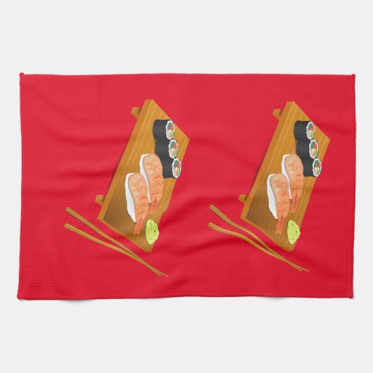 Sushi schattig Japans eten Theedoek (Horizontaal)
