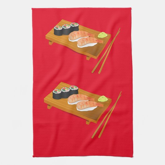 Sushi schattig Japans eten Theedoek (Verticaal)