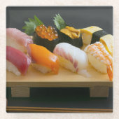 Sushi set - high-quality ingredients arranged on a glazen onderzetter (Voorkant)