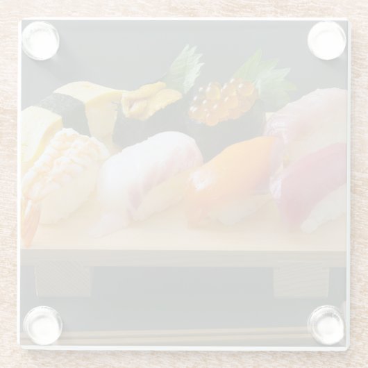 Sushi set - high-quality ingredients arranged on a glazen onderzetter (Achterkant)