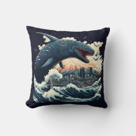 Sushi Shark Monster die de stad aanvalt Kussen