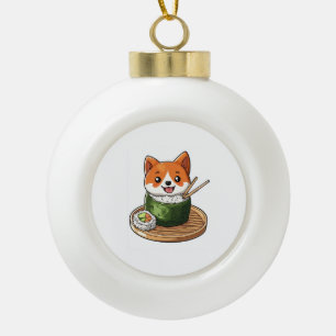 Sushi Shiba � Grappig Voedsel Hond Keramische Bal Ornament