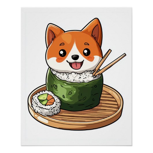 Sushi Shiba � Grappig Voedsel Hond Perfect Poster (Voorkant)