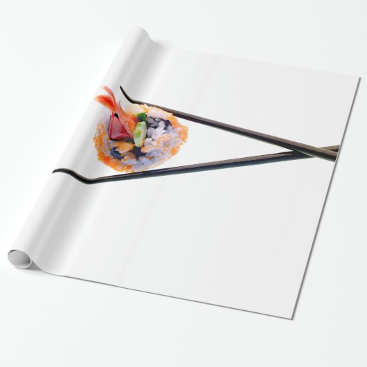 Sushi Shrimp Roll Black Chopsticks op White Japan Cadeaupapier (Uitgerold)