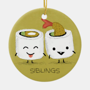 Sushi Siblings Kawaii Tempura Shrimp Sushi Twins Keramisch Ornament