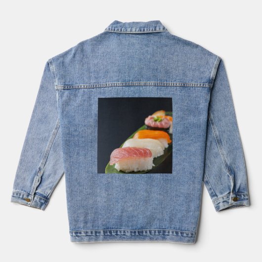 Sushi Silence – Elegant Nigiri on Denim Denim Jacket (Achterkant)