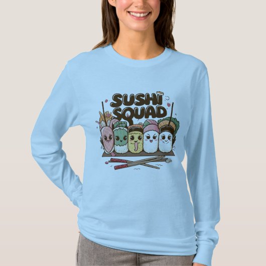 Sushi Squad Cartoon Personages T-shirt (Voorkant)