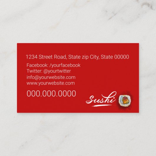 Sushi store, Sushi business, Sushi delivery Visitekaartje (Achterkant)