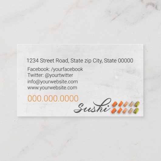 Sushi store, Sushi business, Sushi delivery Visitekaartje (Achterkant)