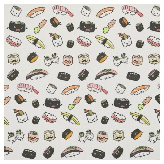 Sushi-tekens | Funny Kawaii Patterned Stof (Swatch)