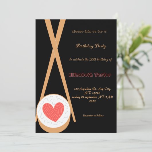 Sushi thema verjaardagsfeestje uitnodiging (Staand voorkant)