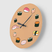 Sushi Time. Funky (Beige) Wall Clock Grote Klok (Hoek)