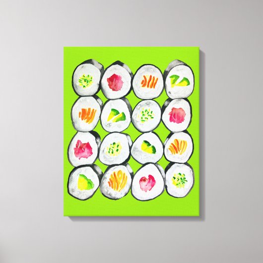 Sushi Time waterverf wasabi Canvas Afdruk (Voorkant)