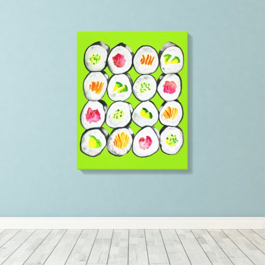 Sushi Time waterverf wasabi Canvas Afdruk (Insitu (Houten vloer))