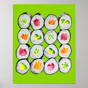Sushi Time waterverf wasabi Poster