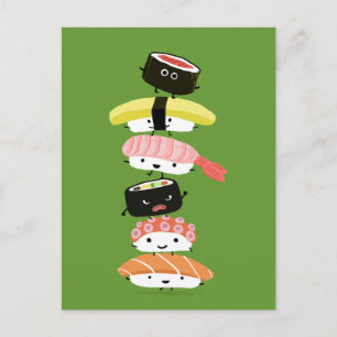 Sushi Tower - een gelukkige stapel Sushi Friends Briefkaart
