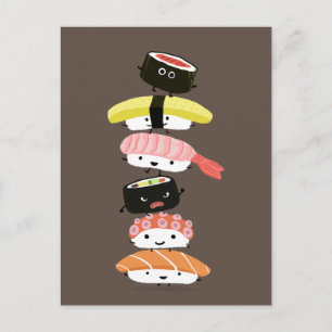 Sushi Tower - een gelukkige stapel Sushi Friends Briefkaart