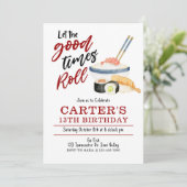 Sushi uitnodiging, laat de goede tijden rollen kaart (Staand voorkant)