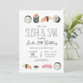 Sushi-uitnodiging, Sushi Birthday, Sushi & Saki Kaart (Staand voorkant)