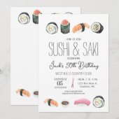 Sushi-uitnodiging, Sushi Birthday, Sushi & Saki Kaart (Voorkant / Achterkant)