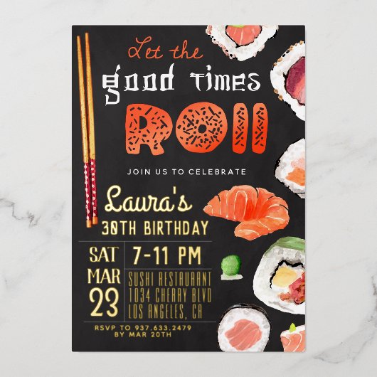 Sushi Verjaardag Folie Uitnodiging (Voorkant)