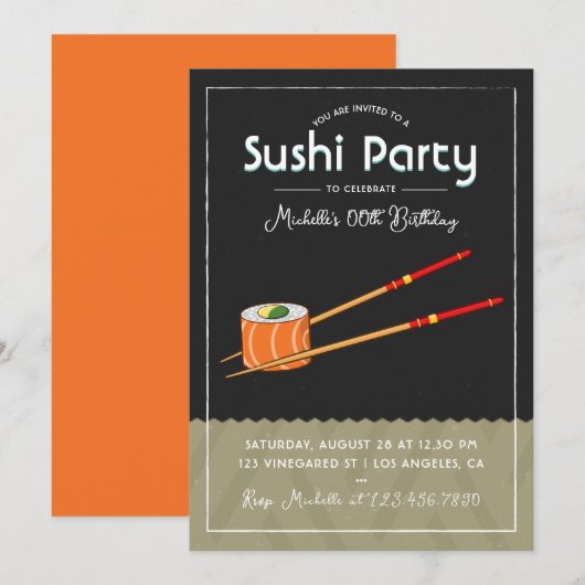 Sushi verjaardagsfeest uitnodiging (Voorkant / Achterkant)