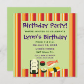 Sushi verjaardagsfeest uitnodigingen (Voorkant / Achterkant)