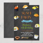 Sushi verjaardagsfeestje uitnodiging (Voorkant / Achterkant)