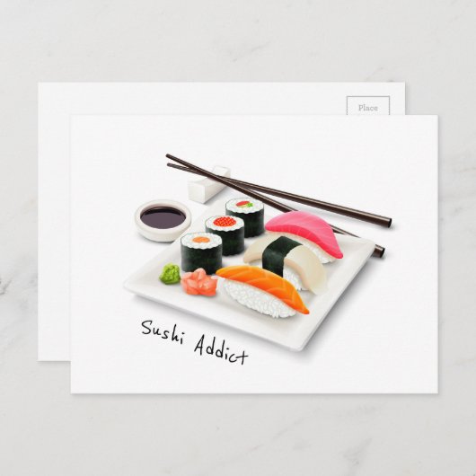 Sushi verslaafd aan schattig Japans eten Briefkaart (Voorkant / Achterkant)