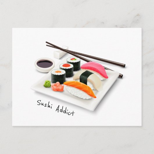 Sushi verslaafd aan schattig Japans eten Briefkaart (Voorkant)