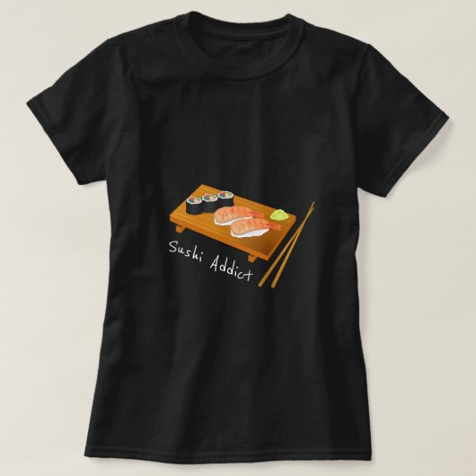 Sushi verslavende slogan schattig Japans eten T-shirt (Design voorkant)
