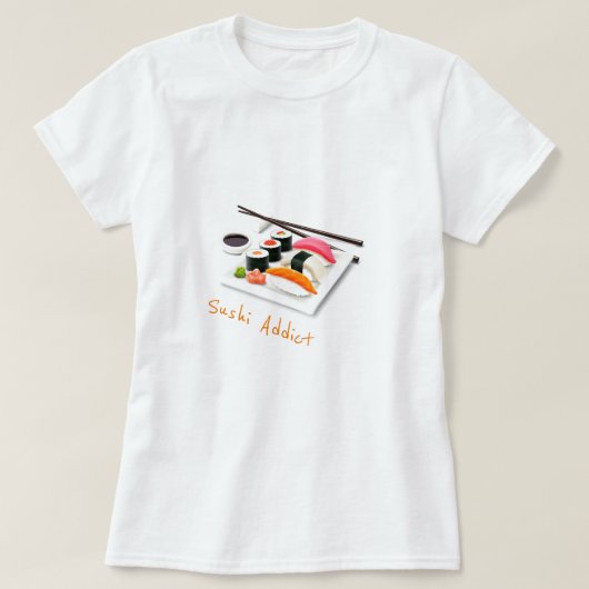 Sushi verslavende slogan schattig Japans eten T-shirt (Design voorkant)