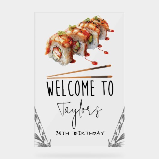 Sushi Volwassen Verjaardag Welkom gepersonaliseerd Acryl Bord (Voorkant)