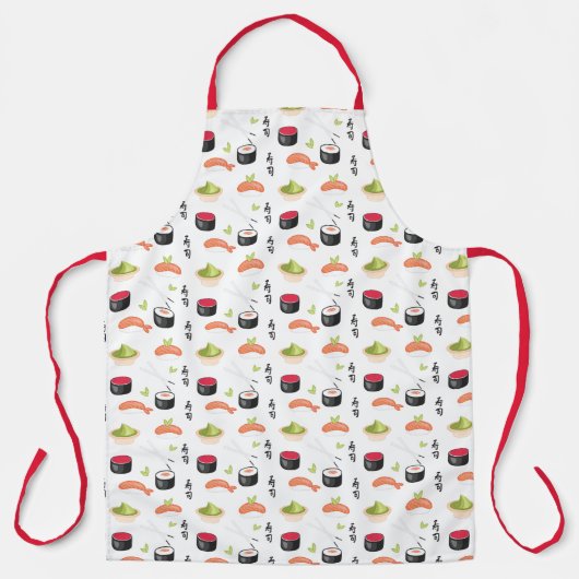Sushi, Wasabi, Rijst, Vis en Tik White Schort (Voorkant)
