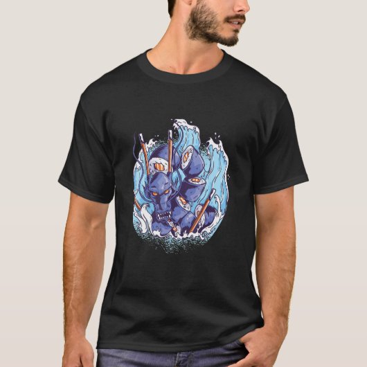 Sushi waves water dragon asian japanese t-shirt (Voorkant)