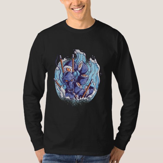 Sushi waves water dragon asian japanese t-shirt (Voorkant)