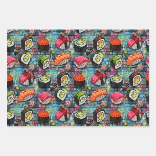 Sushi Wrapping Paper Flat Sheet Set of 3 (Voorkant 3)