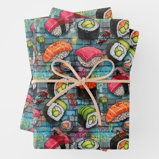 Sushi Wrapping Paper Flat Sheet Set of 3 (In situ)