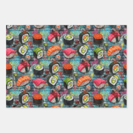 Sushi Wrapping Paper Flat Sheet Set of 3